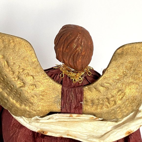 Vintage Christmas Tree Topper Angel Hand Painted Wine Red Dress Red Hair - Picture 6 of 8
